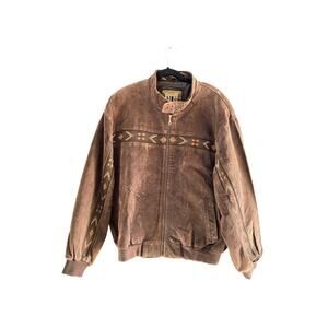 Vintage Adler Brown Suede Leather Western Aztec Coat Jacket Size XL